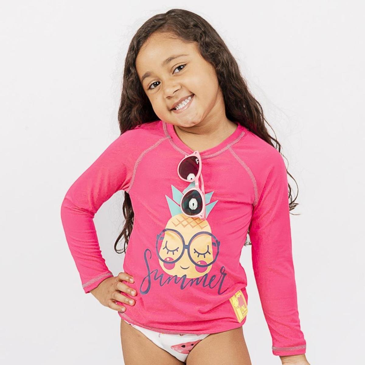 Camiseta Infantil Proteção Uv Feminina Manga Longa Menina - Rosa Menor preço em Camiseta Infantil Proteção Uv Feminina Manga Longa Menina - Rosa