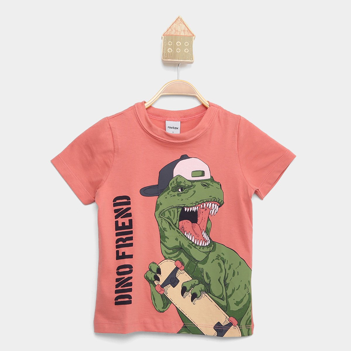 Camiseta Infantil Rovitex Dino Friend Menino - Rosa Menor preço em Camiseta Infantil Rovitex Dino Friend Menino - Rosa