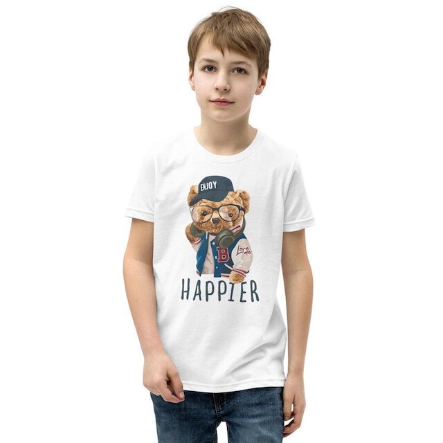 Camiseta Infantil Unissex Urso Bear Happier