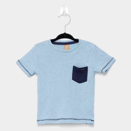 Camiseta Infantil Up Baby Botonê Bolso Manga Curta Masculina - Azul