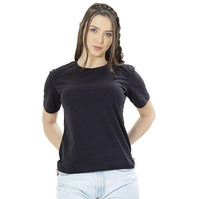 Camiseta Ixória Básica Feminina Gola Redonda Preta