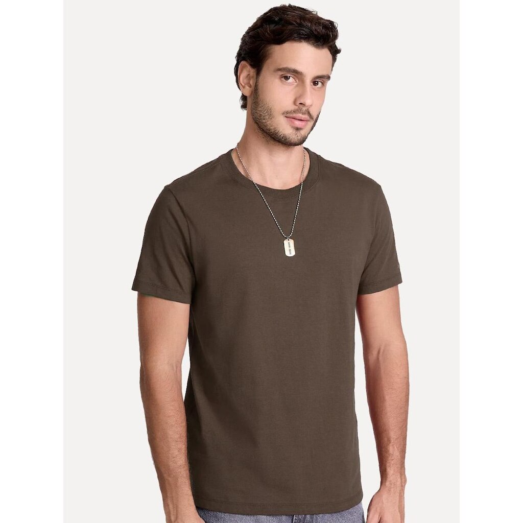Camiseta John John Masculina Slim Fit Simple Marrom Escuro