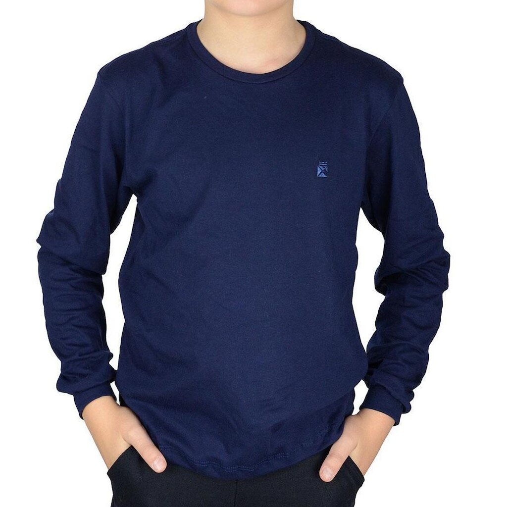 Camiseta Juveni Menino Applicato ML Azul Navy - BAS4300