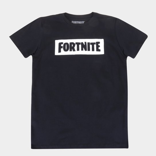 Camiseta Juvenil Fortnite Logo Masculina - Preto