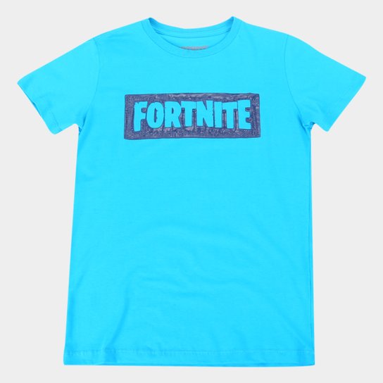Camiseta Juvenil Fortnite Logo Masculina - Azul Claro