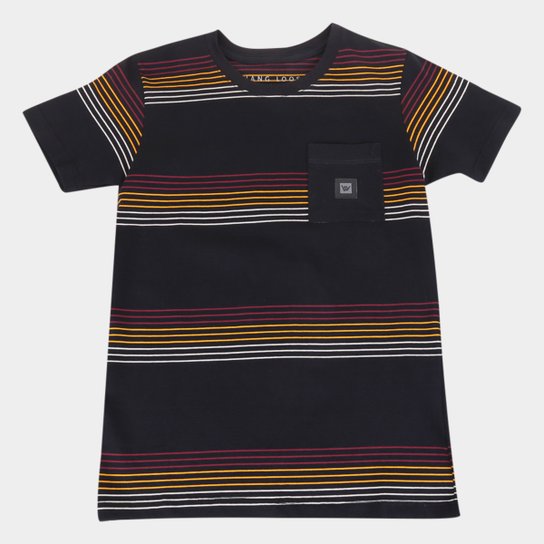 Camiseta Juvenil Hang Loose Listrada Masculina - Preto
