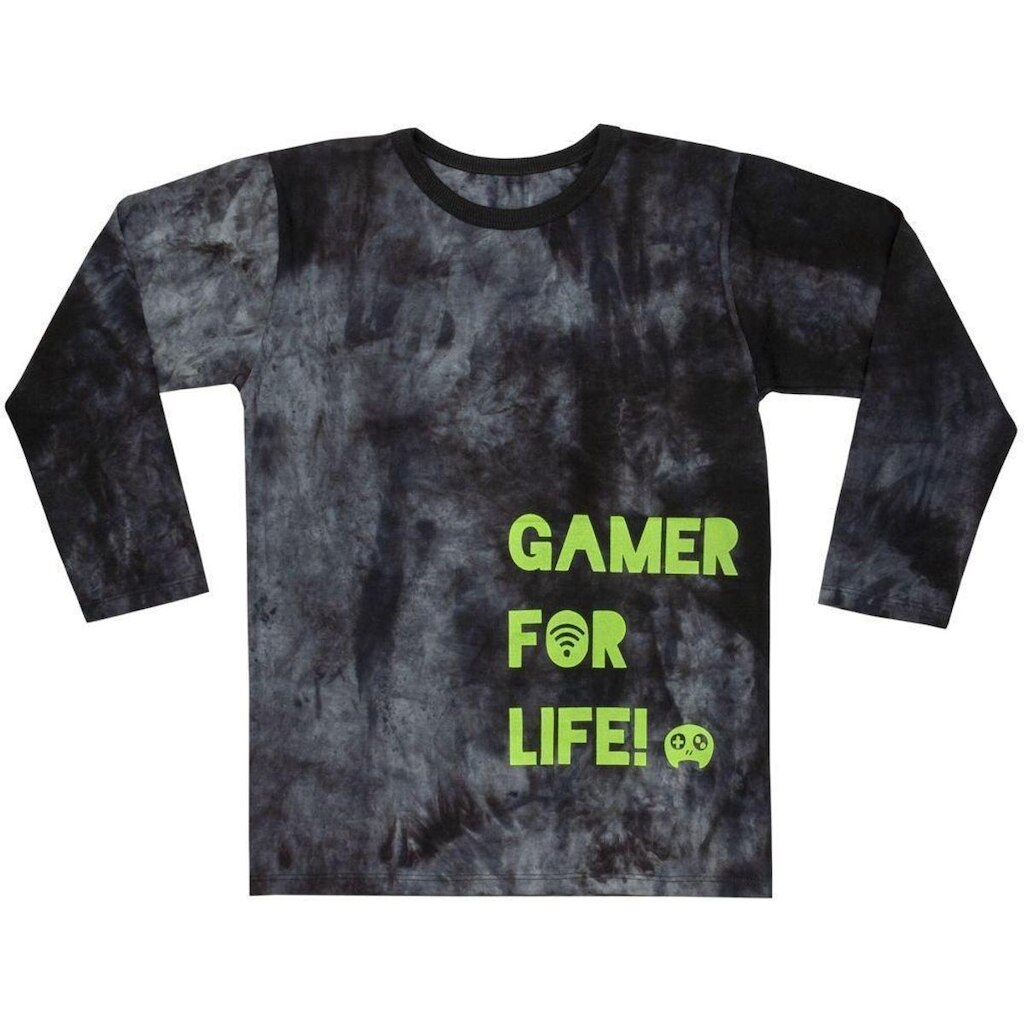 Camiseta Juvenil Look Jeans Tie-Dye Manga Longa Preto - PRETO - 8