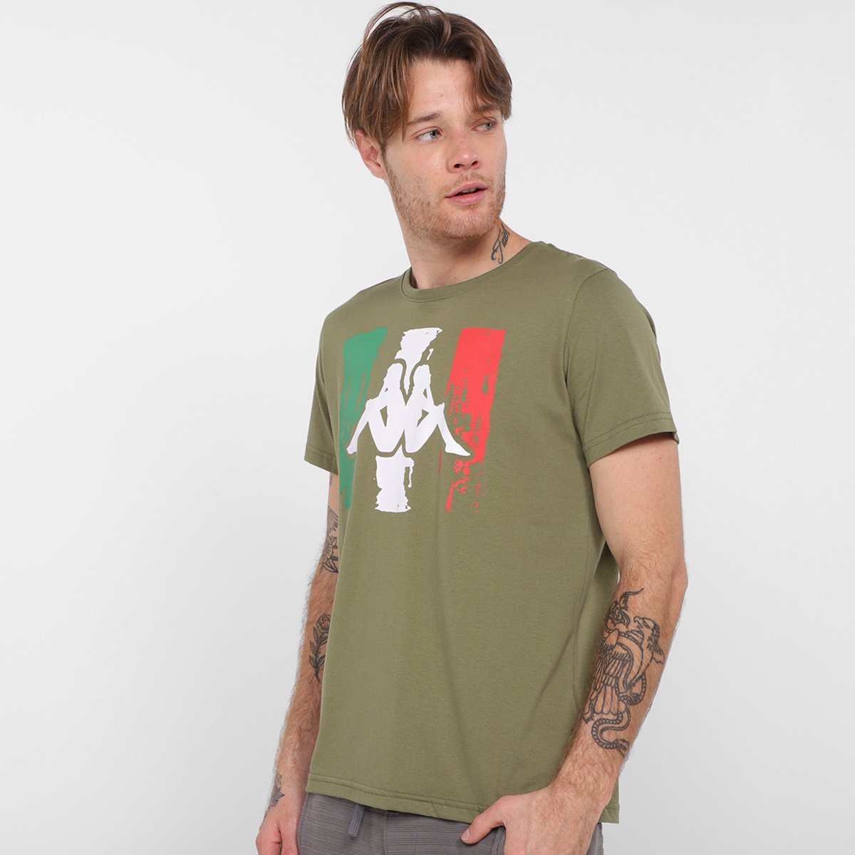 Camiseta Kappa Italian Masculina - Verde Militar Menor preço em Camiseta Kappa Italian Masculina - Verde Militar