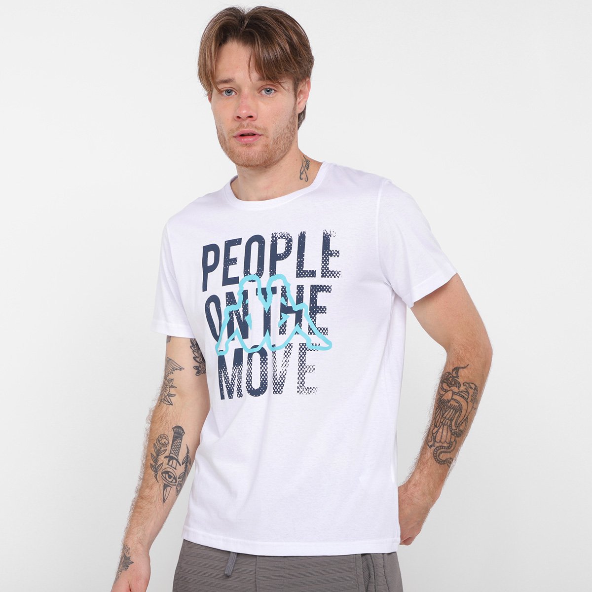 Camiseta Kappa People On The Move Masculina - Branco Menor preço em Camiseta Kappa People On The Move Masculina - Branco