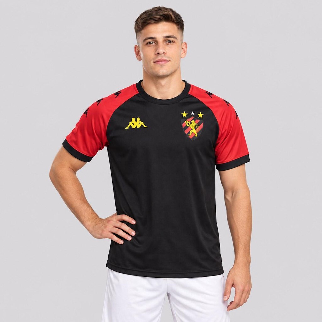 Camiseta Kappa Sport Recife Supporter Duo Preta e Vermelha