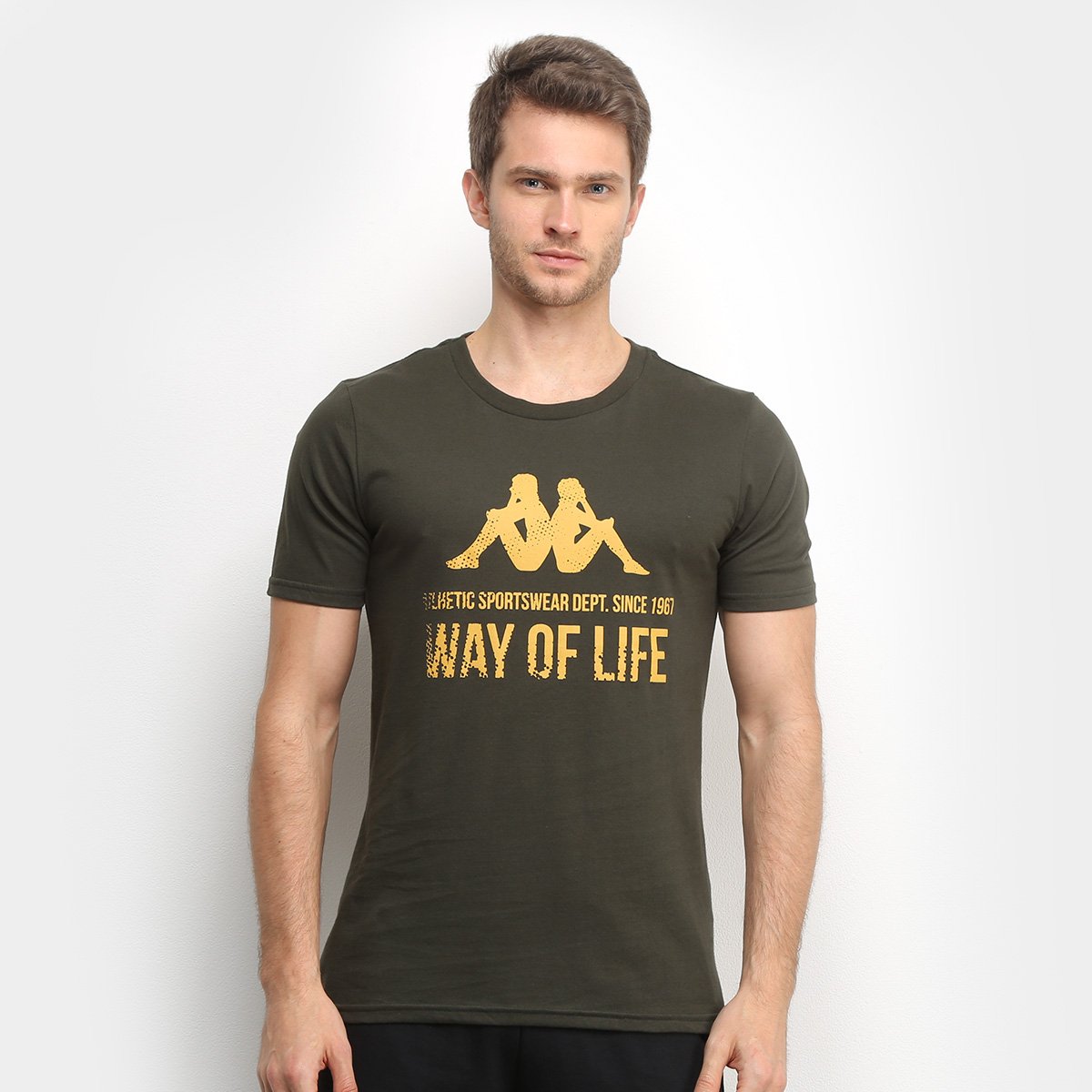 Camiseta Kappa Way Of Life Masculina - Verde Militar Menor preço em Camiseta Kappa Way Of Life Masculina - Verde Militar