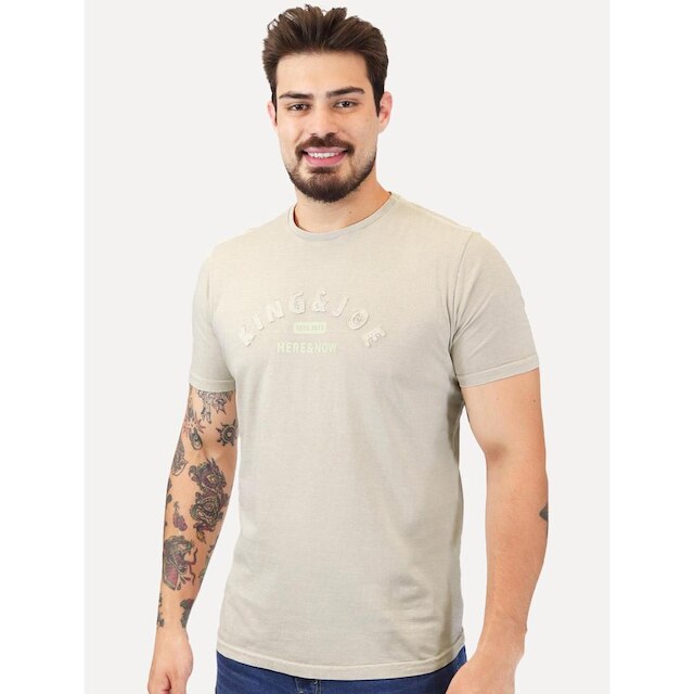 Camiseta King & Joe Masculina Estonada Bordado Estd 2013 Areia