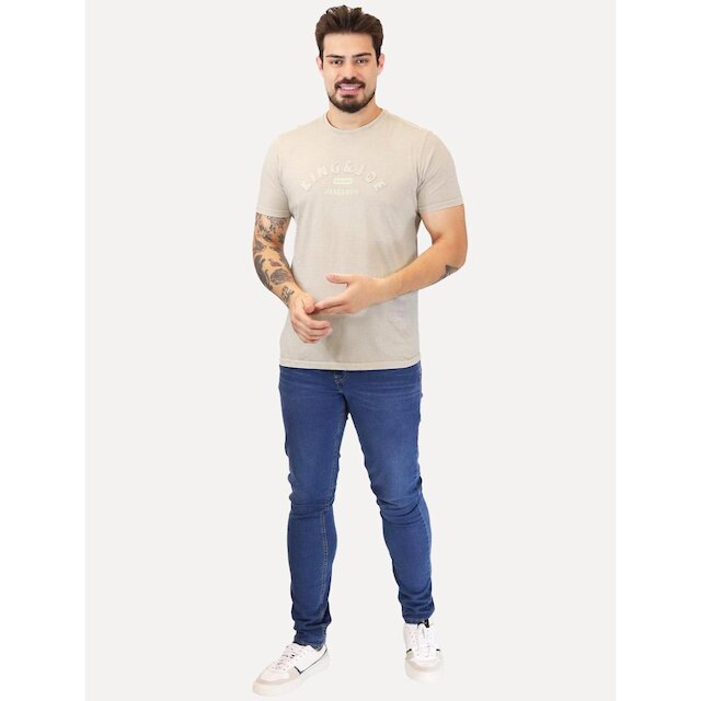Camiseta King & Joe Masculina Estonada Bordado Estd 2013 Areia