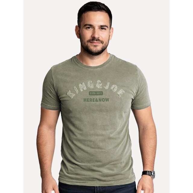 Camiseta King & Joe Masculina Estonada Bordado Estd 2013 Verde