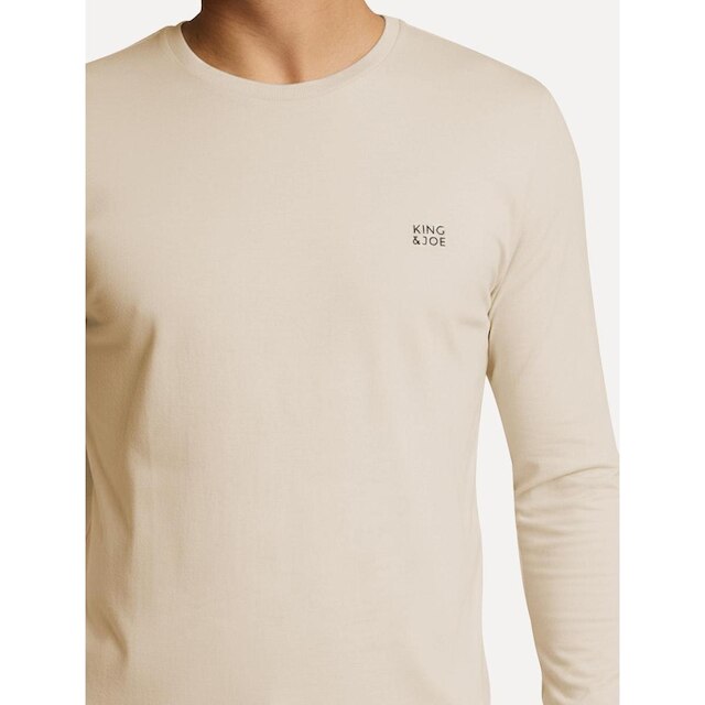 Camiseta King & Joe Masculina Manga Longa Basic Dark Small Logo Areia