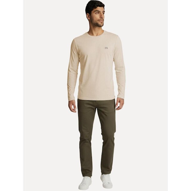 Camiseta King & Joe Masculina Manga Longa Basic Dark Small Logo Areia