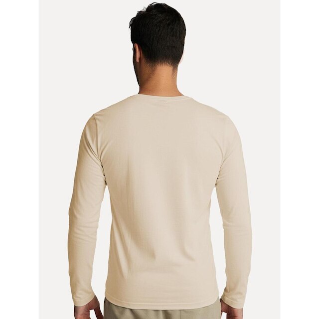 Camiseta King & Joe Masculina Manga Longa Basic Dark Small Logo Areia