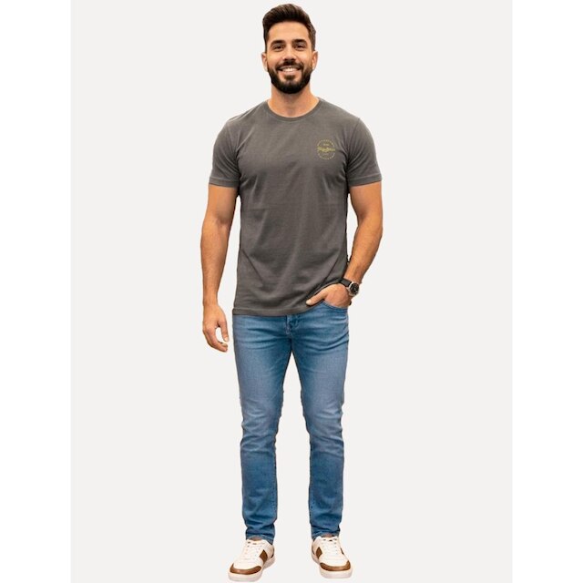 Camiseta King & Joe Masculina Signature Circle Estonada Peito Cinza