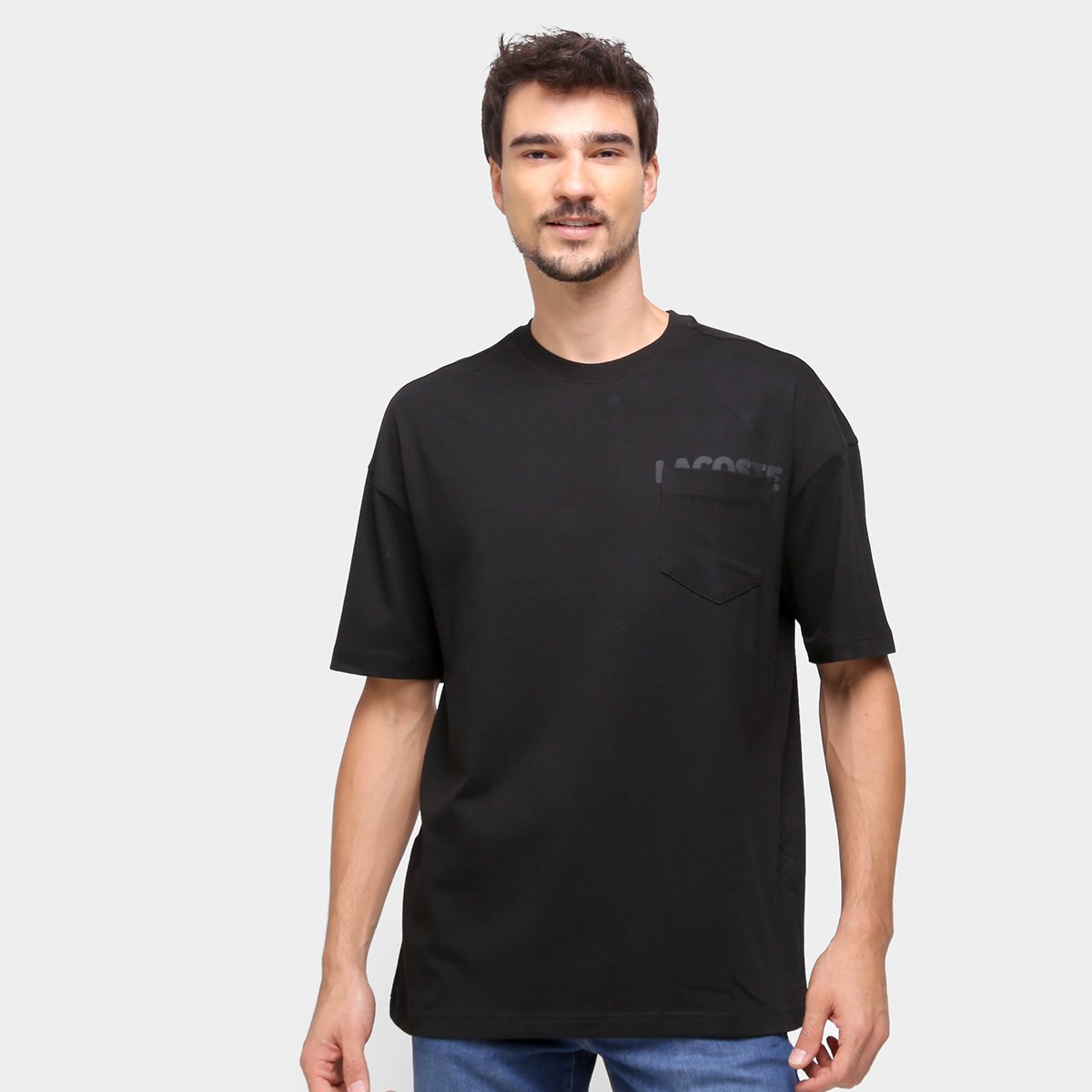 Camiseta Lacoste Bolso Masculina - Preto Menor preço em Camiseta Lacoste Bolso Masculina - Preto