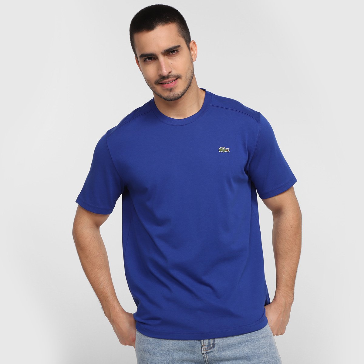 Camiseta Lacoste Bordado Crocodilo Masculina - Azul Menor preço em Camiseta Lacoste Bordado Crocodilo Masculina - Azul