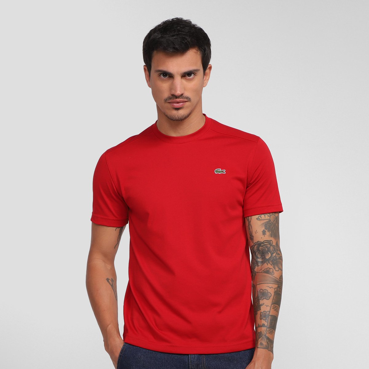Camiseta Lacoste Bordado Crocodilo Masculina - Vermelho Menor preço em Camiseta Lacoste Bordado Crocodilo Masculina - Vermelho
