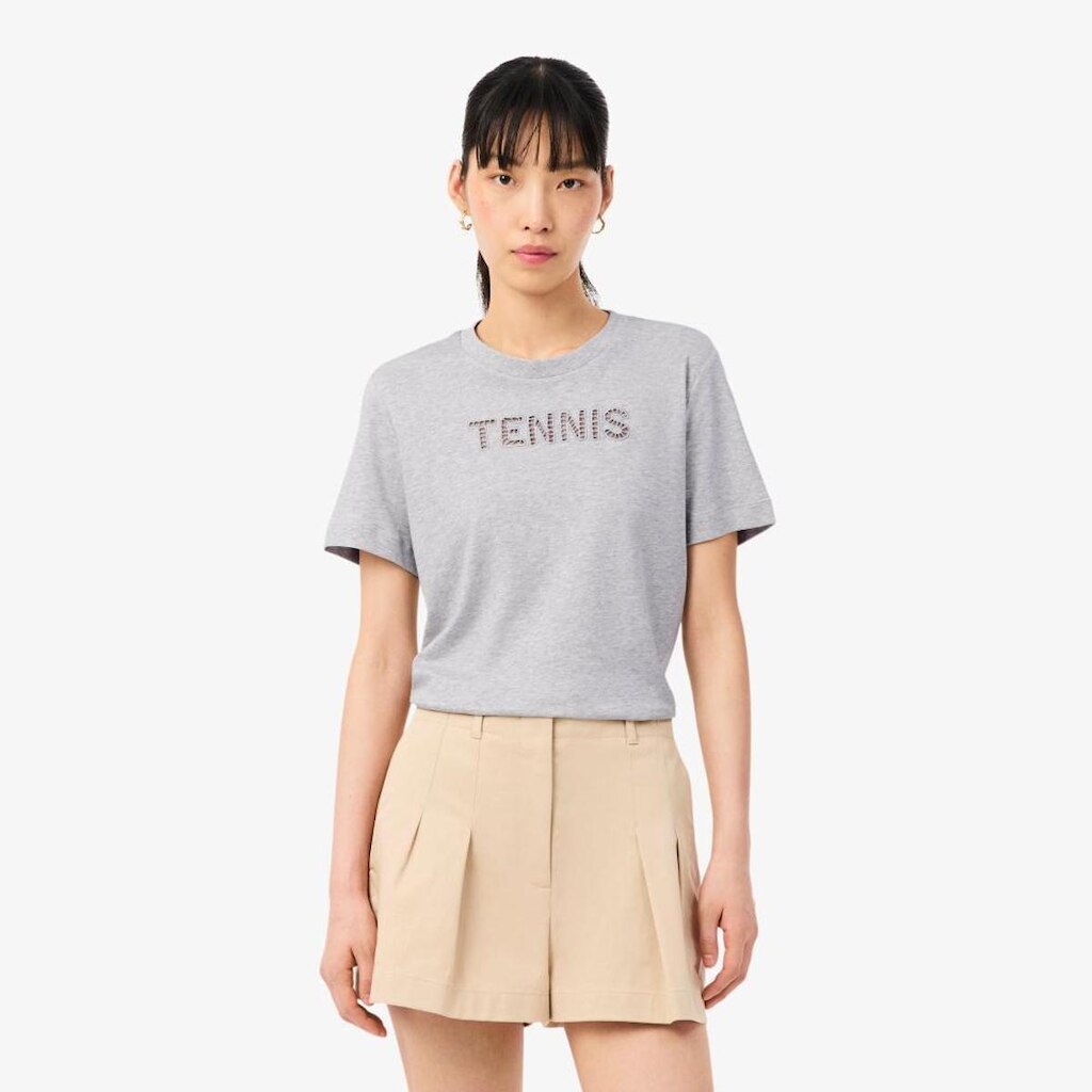 Camiseta Lacoste Bordado Tênis Feminina