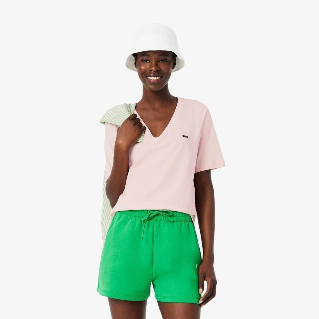 Camiseta Lacoste com Gola V Feminina