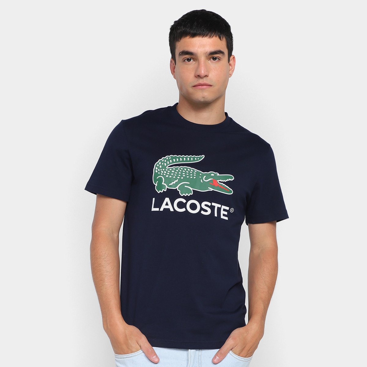 Camiseta Lacoste Crocodilo Masculino - Marinho Menor preço em Camiseta Lacoste Crocodilo Masculino - Marinho