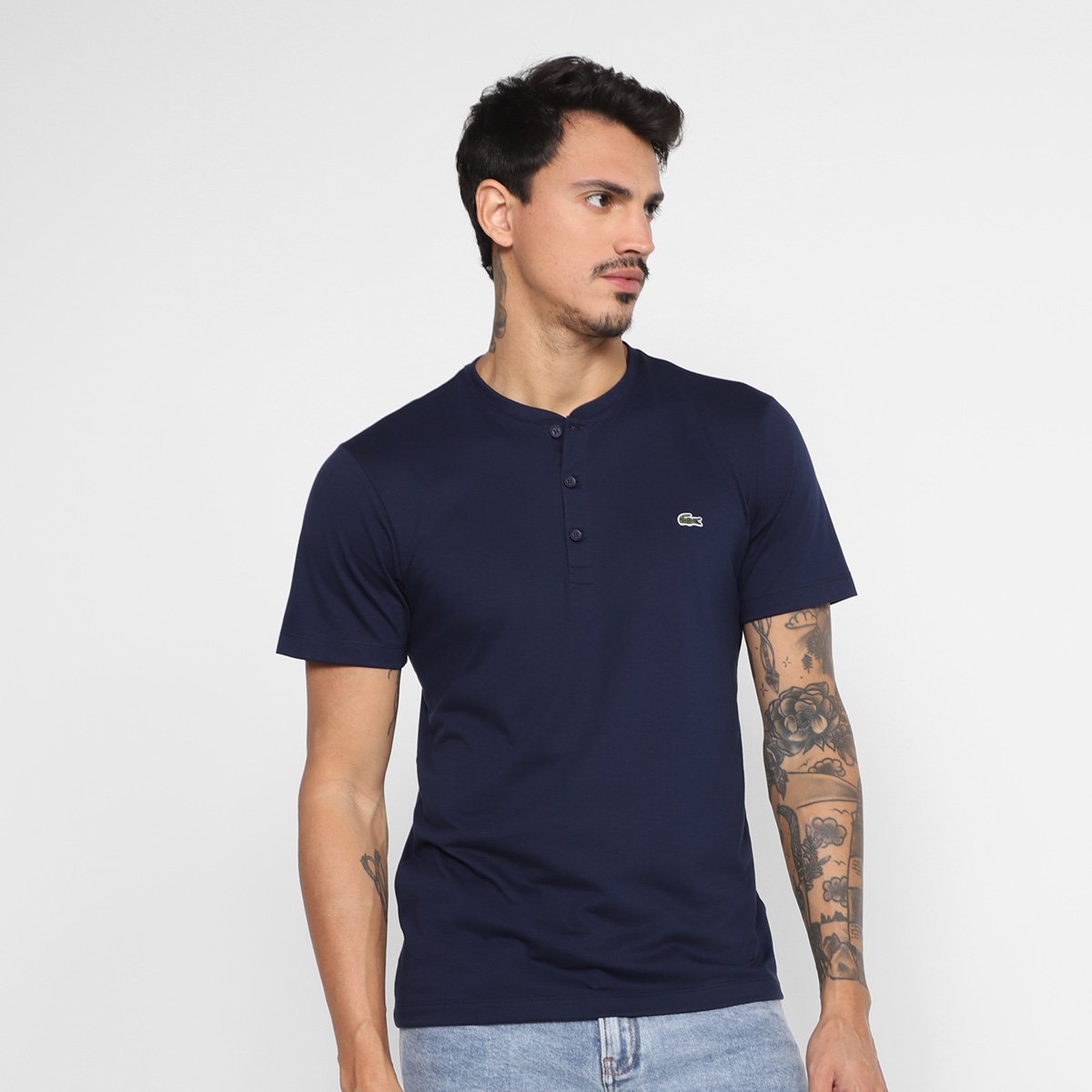 Camiseta Lacoste Jérsei Gola Henley Masculina - Marinho é ruim? Camiseta Lacoste Jérsei Gola Henley Masculina - Marinho é boa?