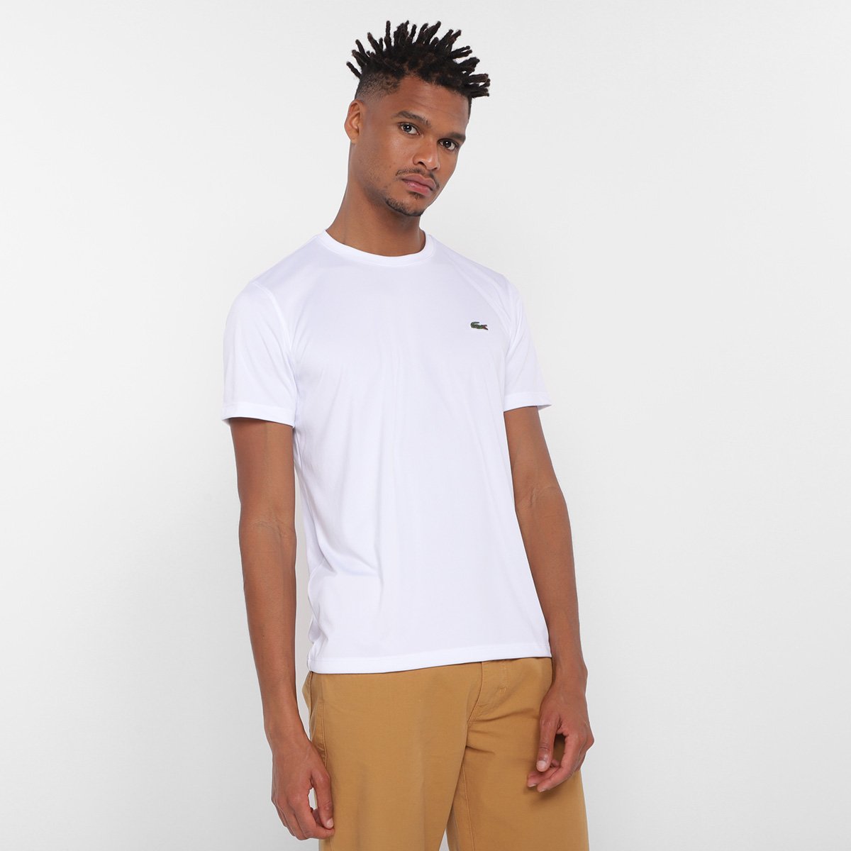 Camiseta Lacoste Lisa Masculina - Branco Menor preço em Camiseta Lacoste Lisa Masculina - Branco