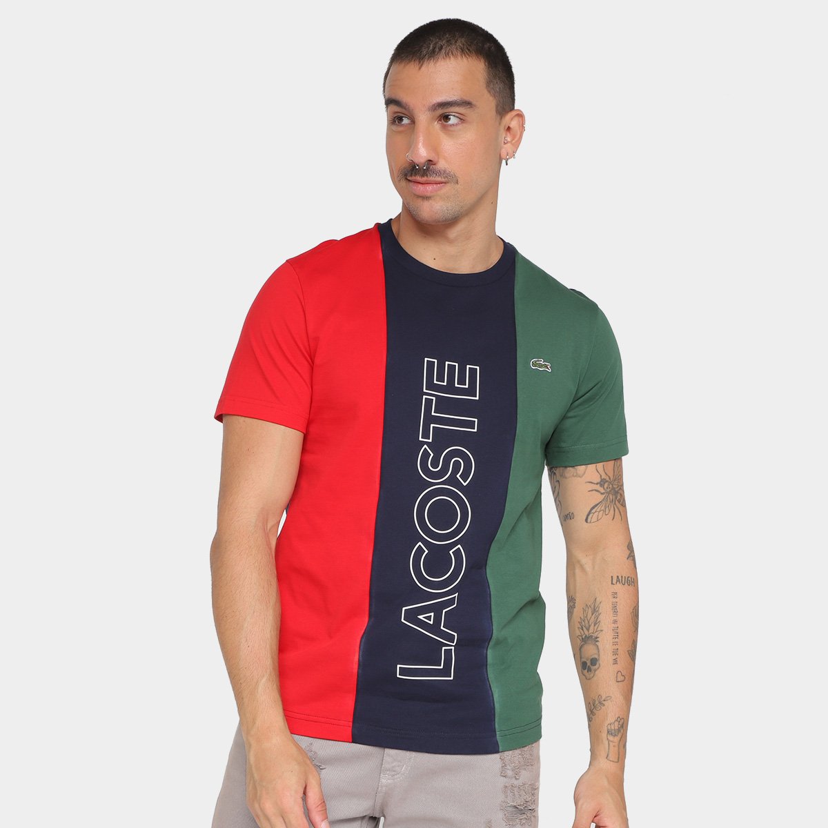 Camiseta Lacoste Logo Masculina - Marinho+Vermelho é boa?
