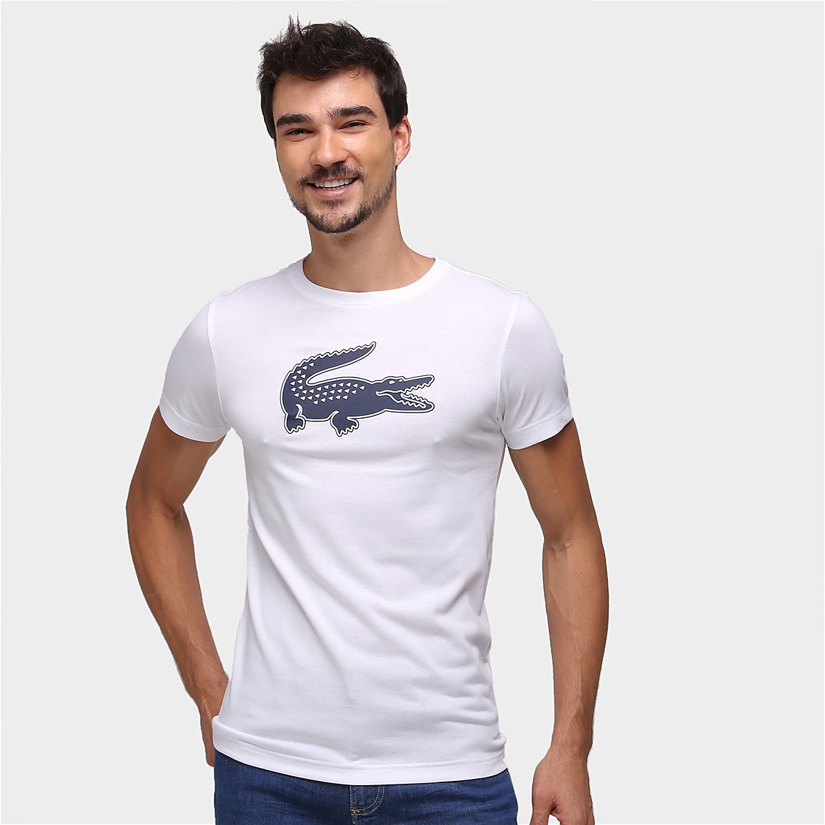Camiseta Lacoste Logo Masculina - Branco+Marinho é ruim? Camiseta Lacoste Logo Masculina - Branco+Marinho é boa?