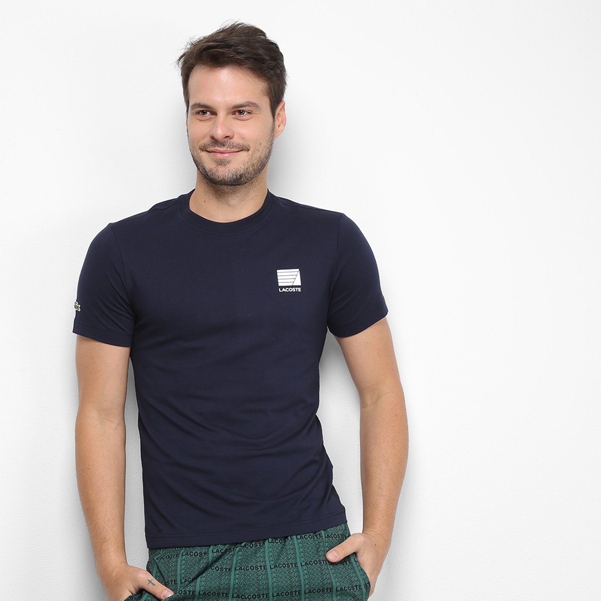 Camiseta Lacoste Manga Curta Masculina - Marinho Menor preço em Camiseta Lacoste Manga Curta Masculina - Marinho
