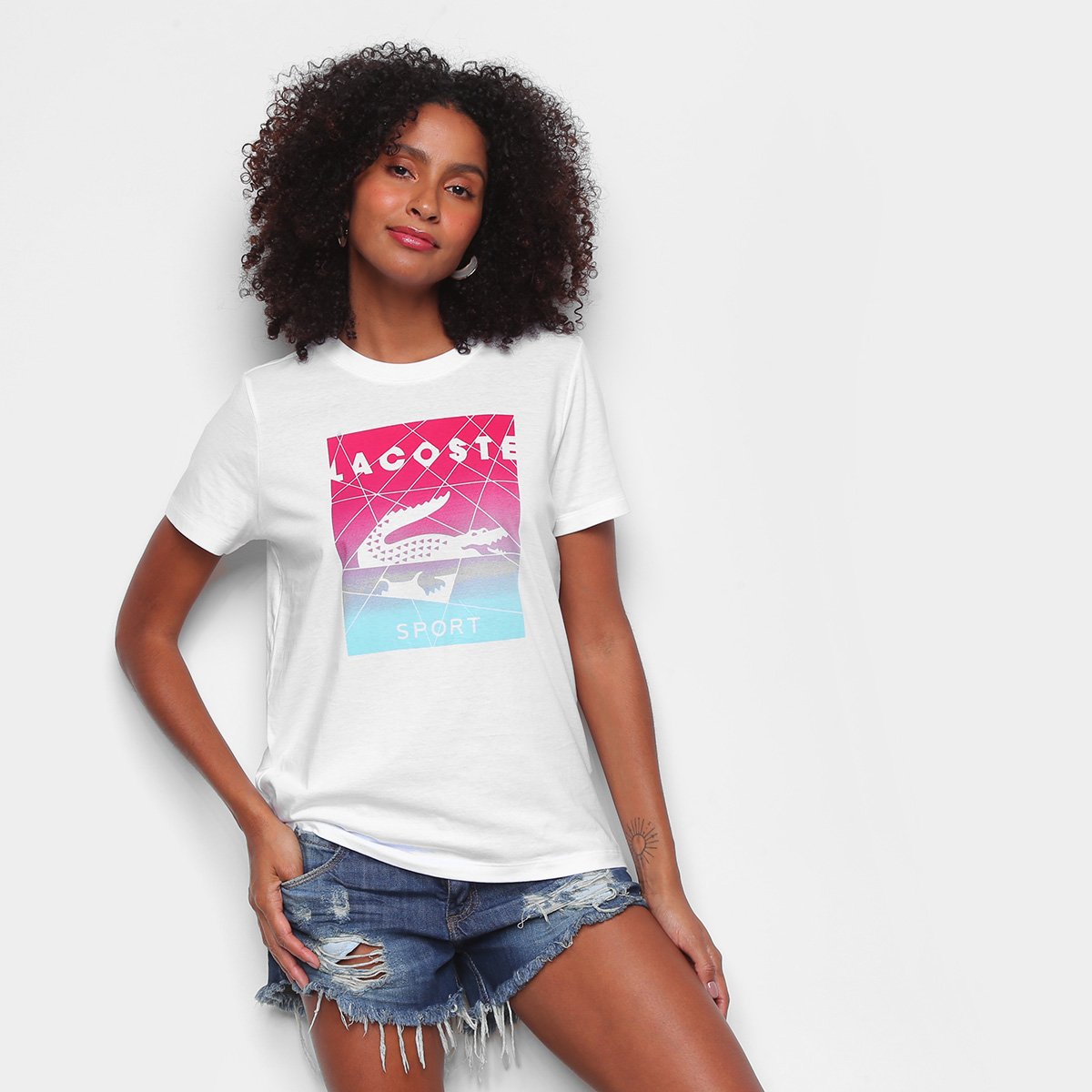 Camiseta Lacoste Mosaico Sport Feminina - Branco é ruim? Camiseta Lacoste Mosaico Sport Feminina - Branco é boa?