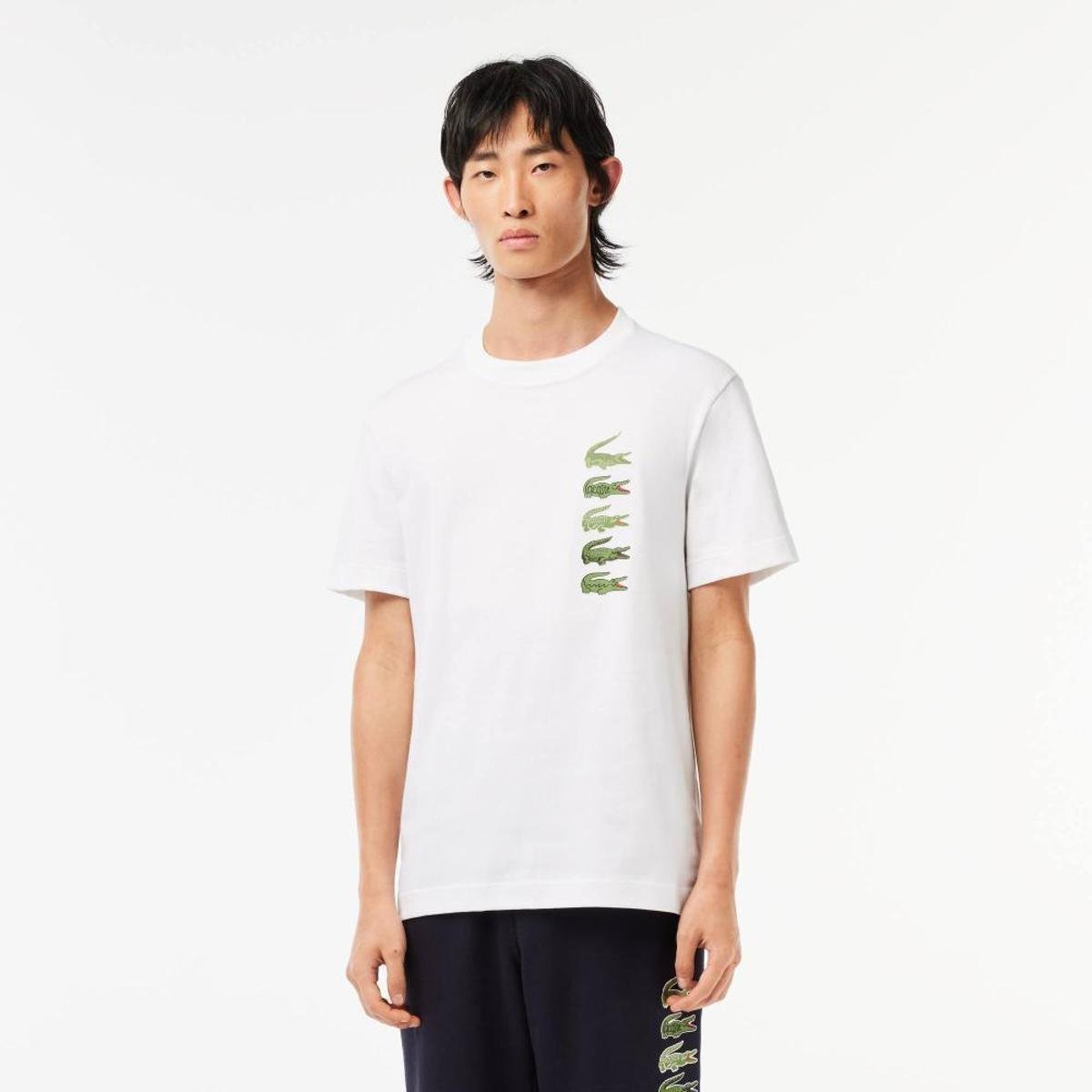 Camiseta Lacoste Regular Fit com crocodilo emblemático Masculina - Branco Menor preço em Camiseta Lacoste Regular Fit com crocodilo emblemático Masculina - Branco