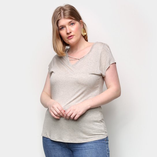 Camiseta Lecimar Tiras Feminina - Bege