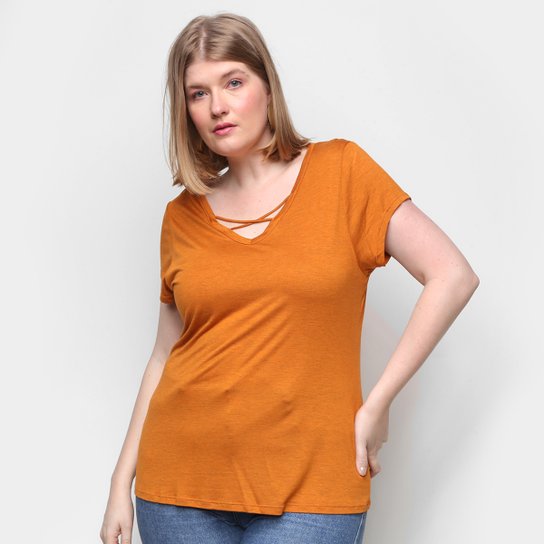 Camiseta Lecimar Tiras Feminina - Laranja