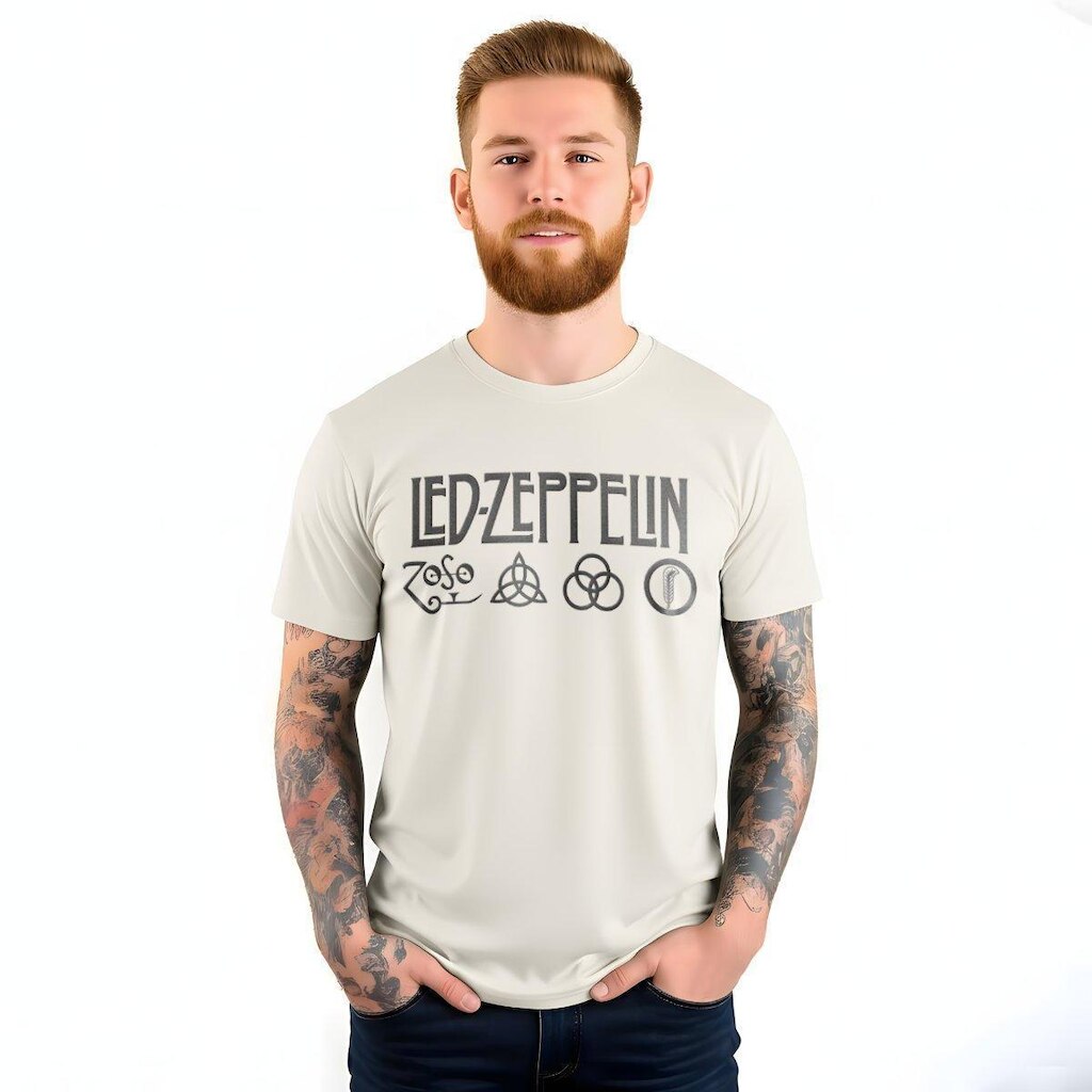 Camiseta Led Zeppelin em Relevo Off White | Rock Clássico Premium – Alt Universe