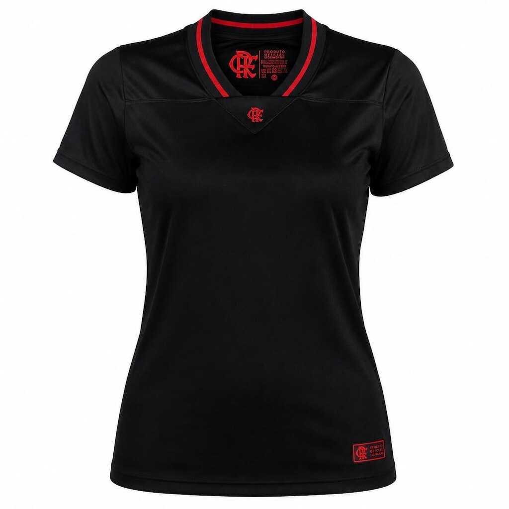 Camiseta Licenciada Flamengo Preta Feminina Babylook