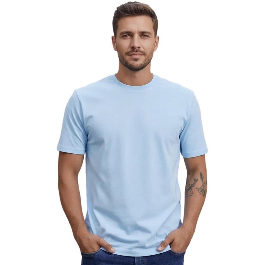 Camiseta Lisa 100% Algodão Masculina Casual Manga Curta Gola