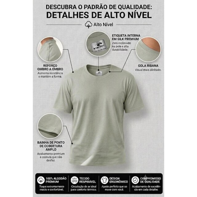 Camiseta Lisa 100 Algodão Masculina Comfort Premium Original