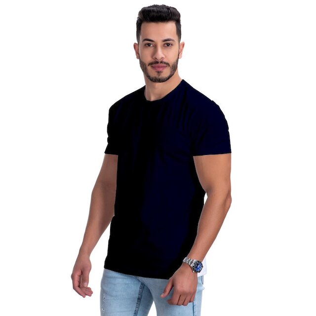 Camiseta Lisa Masculina Básica Gola Redonda Marinho