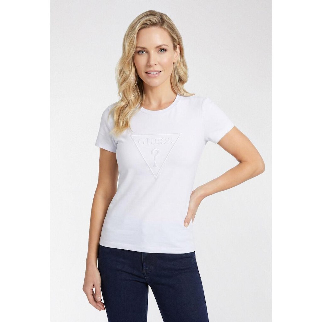 Camiseta Logo Guess Bordado Branco