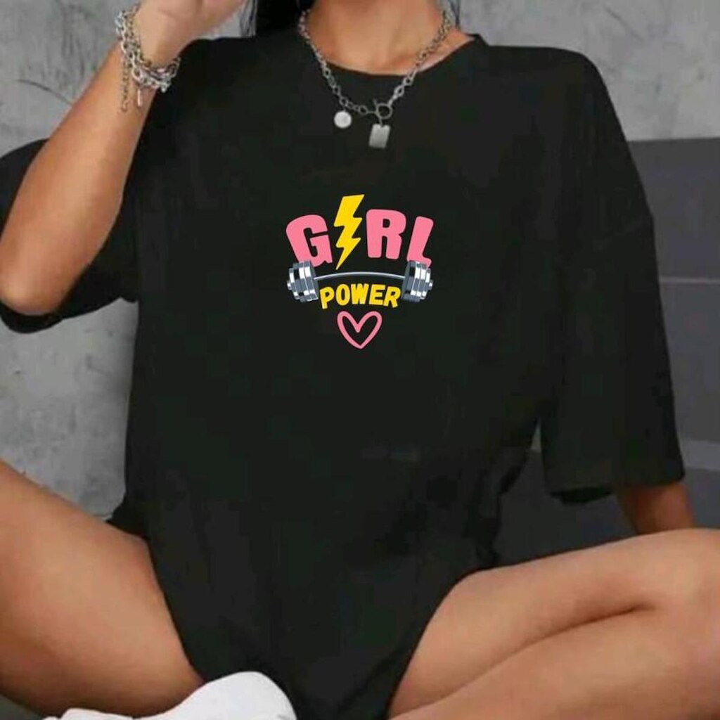 Camiseta Longa Oversized Feminina Girl Power