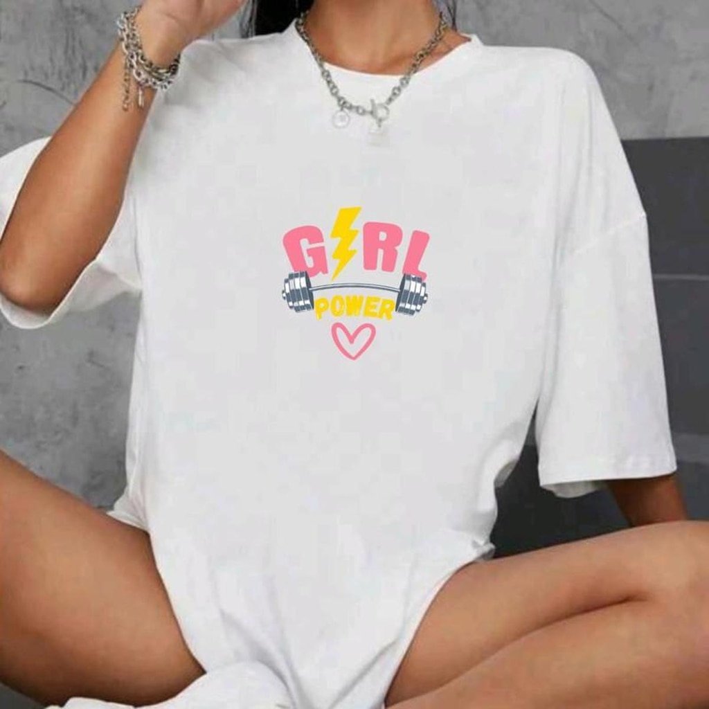 Camiseta Longa Oversized Feminina Girl Power
