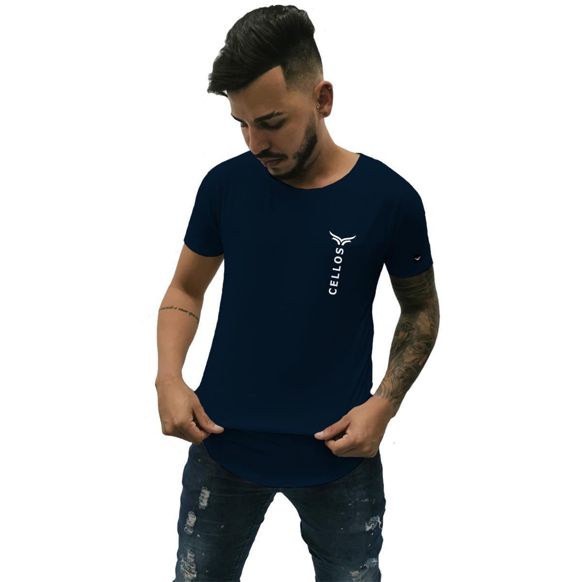 Camiseta Longline Cellos Vertical Premium Masculina - Marinho Menor preço em Camiseta Longline Cellos Vertical Premium Masculina - Marinho
