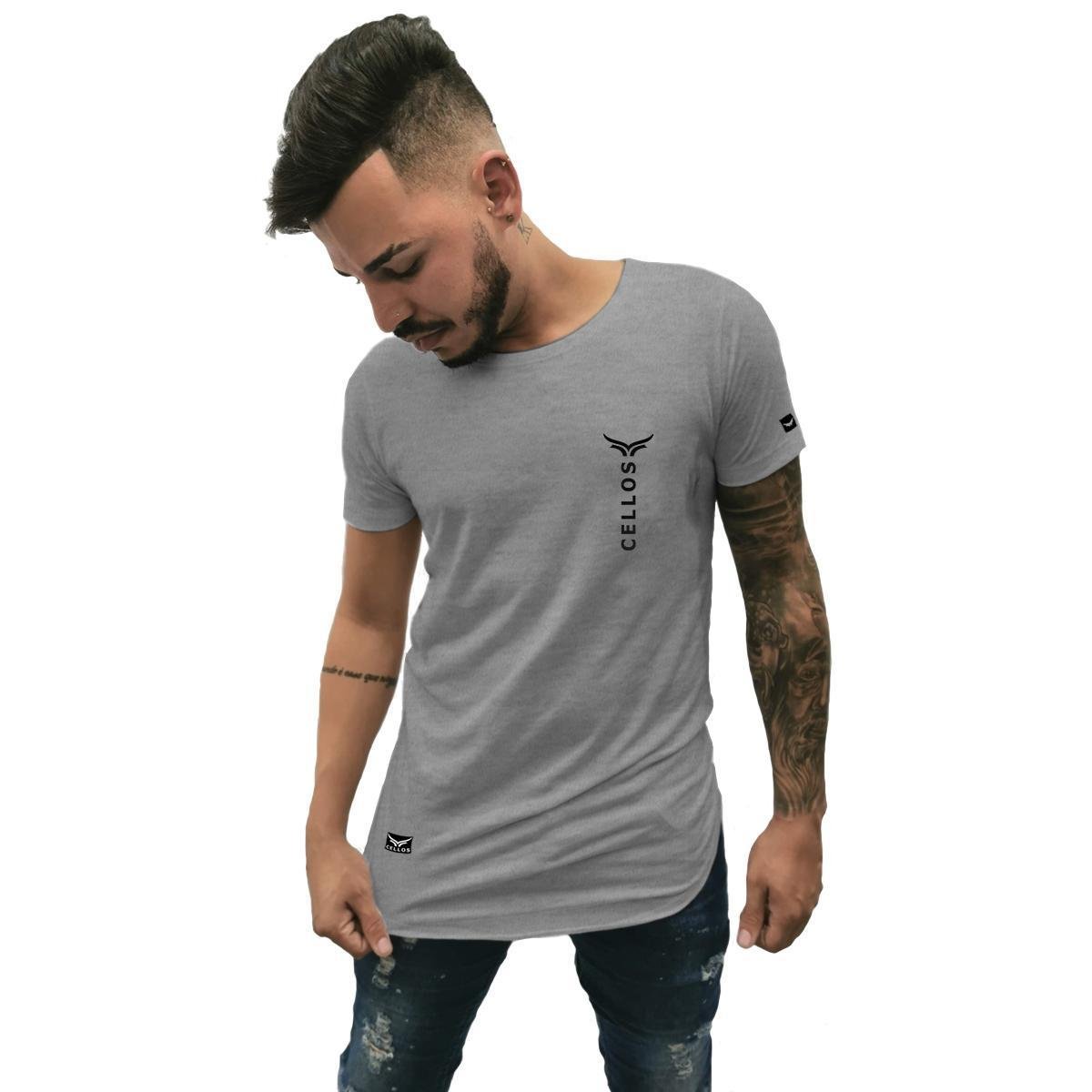 Camiseta Longline Cellos Vertical Premium Masculina - Mescla Menor preço em Camiseta Longline Cellos Vertical Premium Masculina - Mescla
