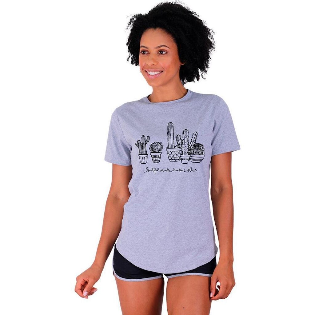Camiseta Longline Feminina MXD Conceito Estampas De Academia Fitness