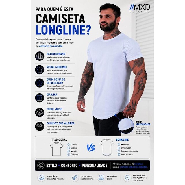 Camiseta Longline Manga Curta A Conceito Fênix Com Halteres