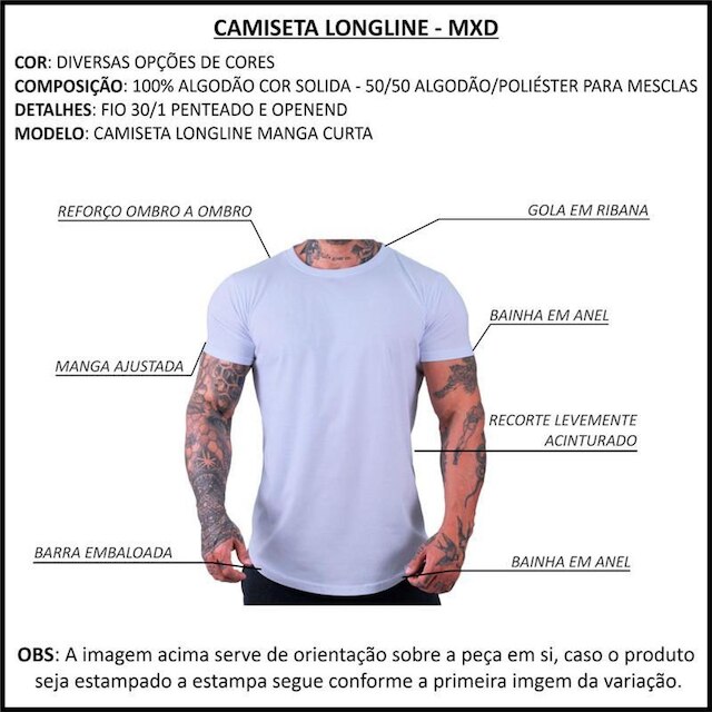 Camiseta Longline Manga Curta A Conceito Fênix Com Halteres